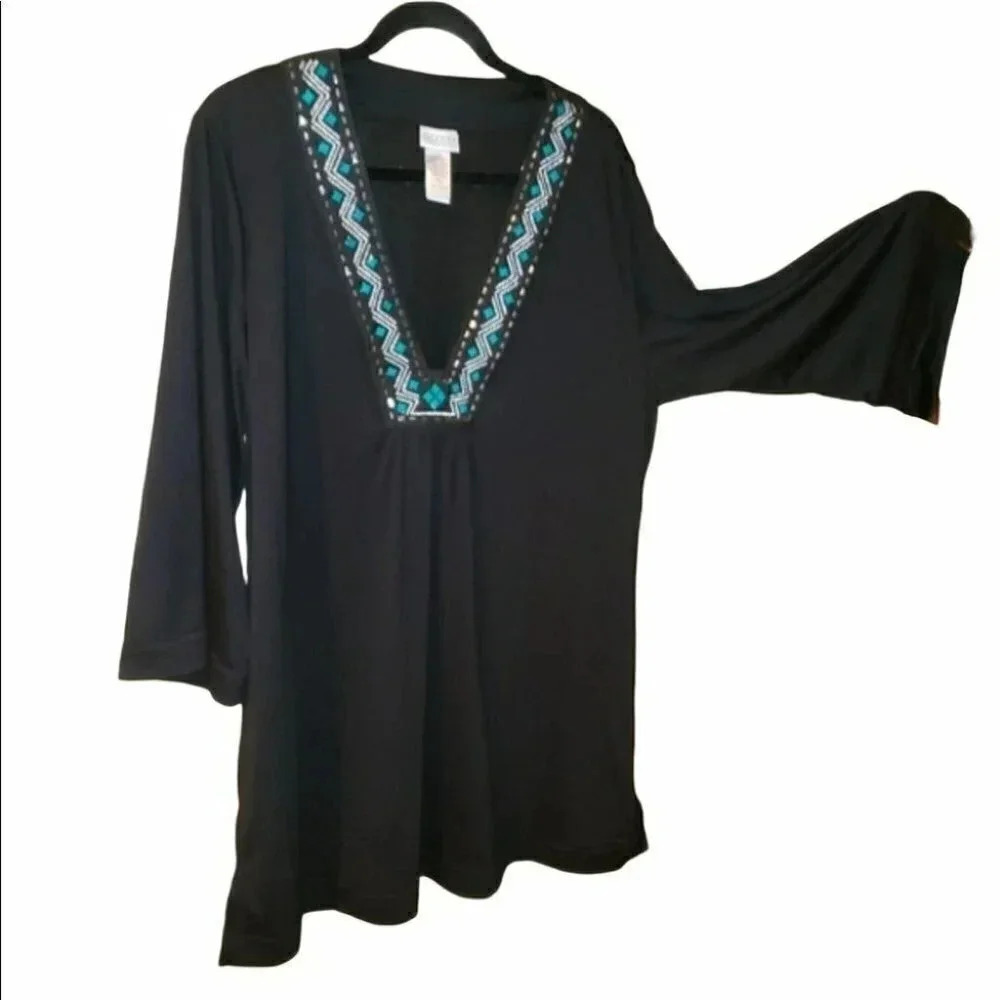 Dotti black tunic/coverup embellished neck‎